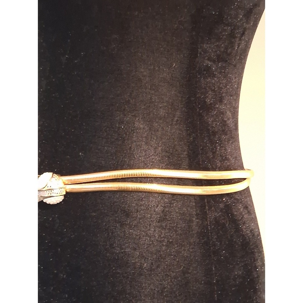 Judith Leiber Vintage Gold Double Snake Chain Belt Faux Pearl Crystal Bauble 31" - Picture 6 of 8